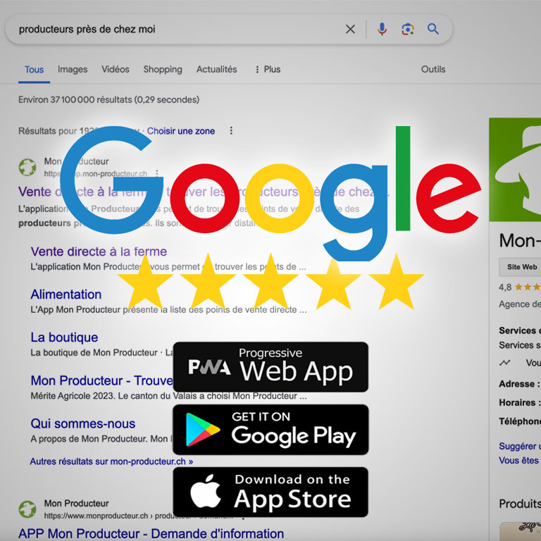 Google-Suchergebnisse mit Mein Produzent zuoberst für « Produzenten in meiner Nähe »